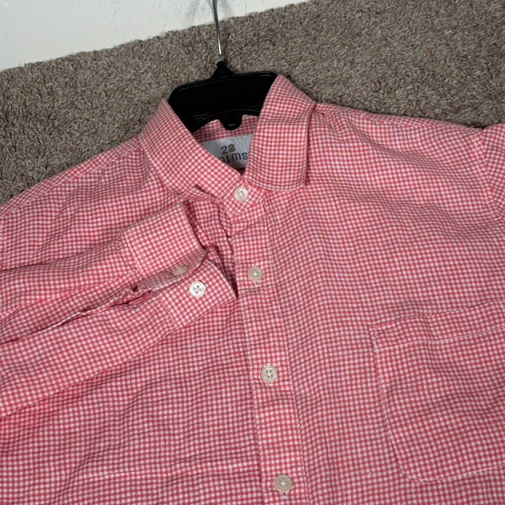 28 Palms Mens Red White Gingham 100% Linen Long Sleeve Button Down Shirt Medium